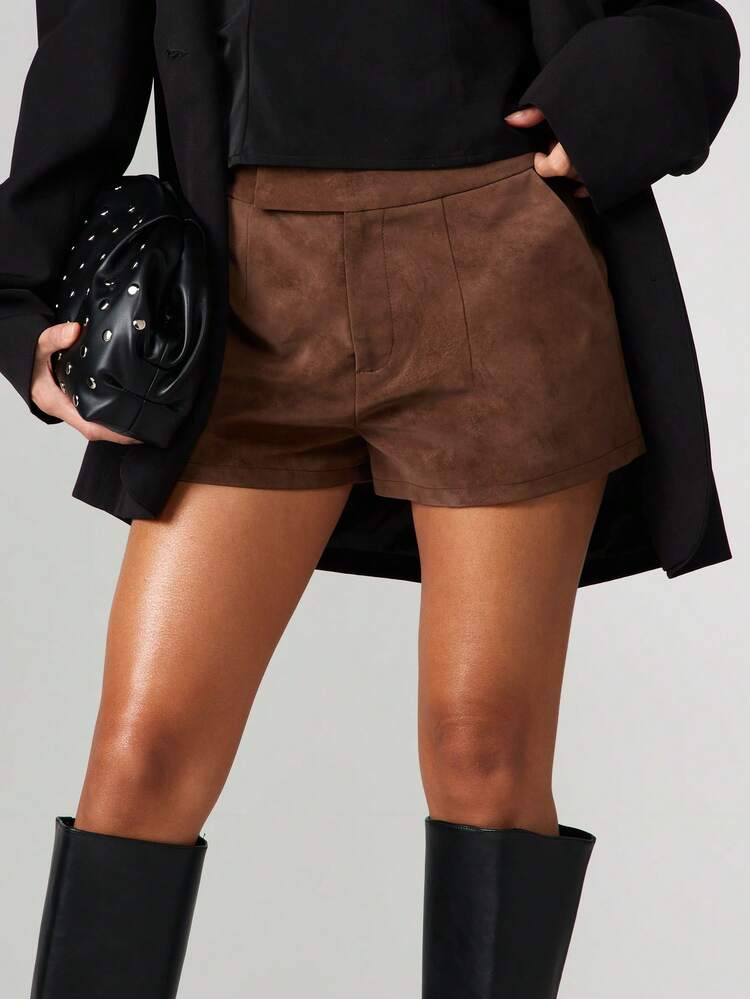 MISSGUIDED High Rise Suede Tailored Shorts With Cuffed Hem Detail For Fall Winter