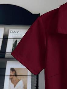 SHEIN Camiseta Plus Size com Bordado de Letras Cereja e Manga Curta, Casual Verão - Vermelho - Ver 5