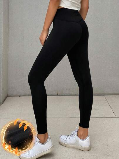 DAZY Women Solid High Waist Thermal Lined Casual Leggings, Autumn/Winter Women Fleece Tights