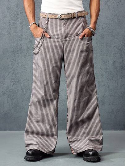 Street Life Men's Casual Loose Fit Striped Pocket Wide Leg Pants