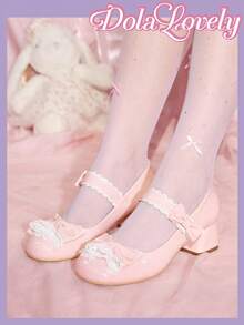 Dola Lovely Giày Mary Jane nơ cho nữ, giày cao gót mũi tròn có khóa cài, giày trắng thời trang đa năng - Hồng - Xem 2