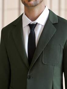 Manfinity Bizformal Bộ vest nam công sở màu trơn tối giản mặc hàng ngày dài tay và quần tây, trang phục dự tiệc cưới cho khách dự tiệc Halloween mùa đông cổ điển của Old Money - xanh quân đội - Xem 6