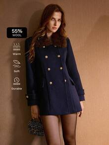 MOTF PREMIUM WOOL DOUBLE BREASTED OVERCOAT, AUTUMN/WINTER - Navy Blue - View 2