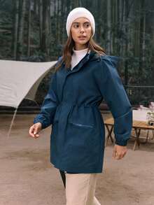 In My Nature Áo khoác gió/áo mưa ngoài trời dành cho nữ, màu trơn, có mũ trùm đầu, dây rút eo, chống thấm nước, đồ mặc nhà cho nữ. - Màu xanh hải quân - Xem 7