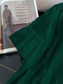 GlowEve CURVE Plus Size Casual Solid Color Short Sleeve Shirt - Dark Green - View 5