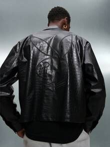 PLAYBOY X SUMWON Áo sơ mi cài nút họa tiết da rắn cá sấu dáng croptop tay dài có cổ, hoàn thiện bằng da PU - màu đen - Xem 1