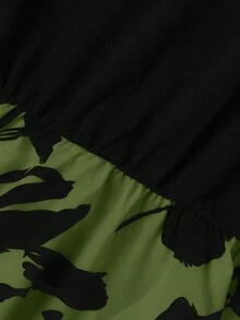 SHEIN Clasi Bộ quần ống rộng in hoa thanh lịch 2 trong 1 dành cho nữ, mùa hè - xanh quân đội - Xem 4