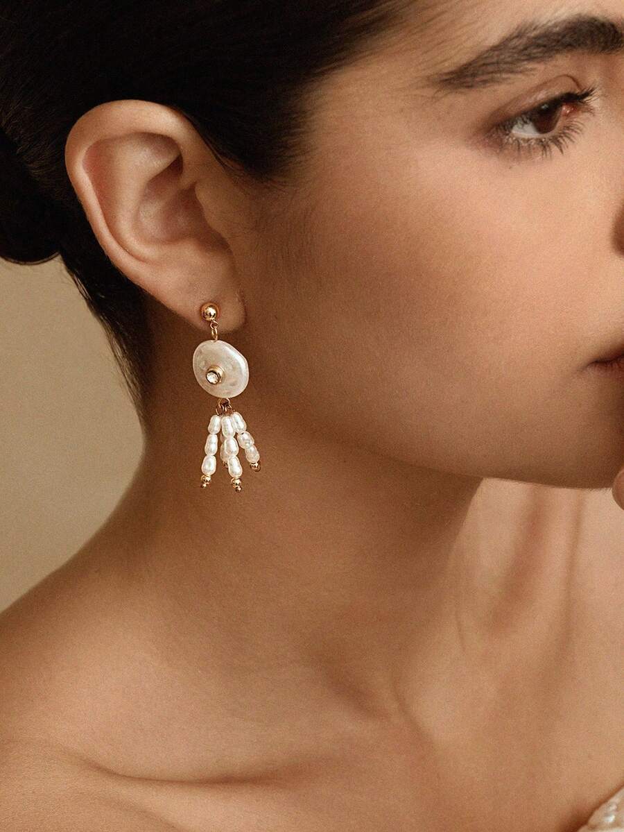 Opalesca Women Earring Sets,Outfits,Old Money,Wedding/Bridal Accessories,Fairycore/Fairy,Pearl,Metallic/Texture,Fall/Autumn/Winter,Elegant,For Mom/Women/Girl/Mother,Premium,Vintage,Layered - Yellow Gold - View 1