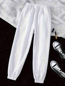 Damas pantalón deportivo casual básico diseño liso estilo minimalista corte holgado cintura elástica puño ajustado primavera-otoño para hogar y actividades al aire libre pantalón largo - Blanco - Ver 1