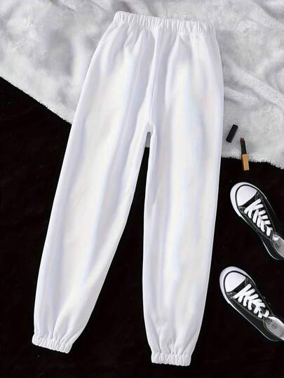 Damas pantalón deportivo casual básico diseño liso estilo minimalista corte holgado cintura elástica puño ajustado primavera-otoño para hogar y actividades al aire libre pantalón largo