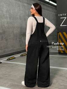 Flexra 大码时尚百搭纯色阔腿牛仔背带裤