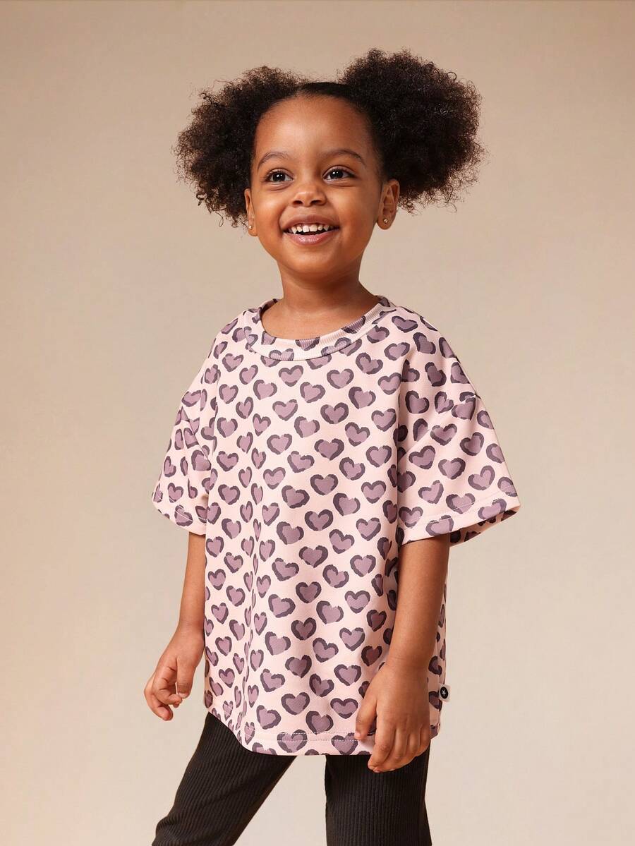 SUMWON 超大爱心印花短袖圆领女童休闲舒适T恤 - 彩色 - 查看 1