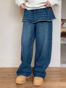 Dazy Kids Tween Girl 2 In 1 Denim Jeans - Blue - View 4