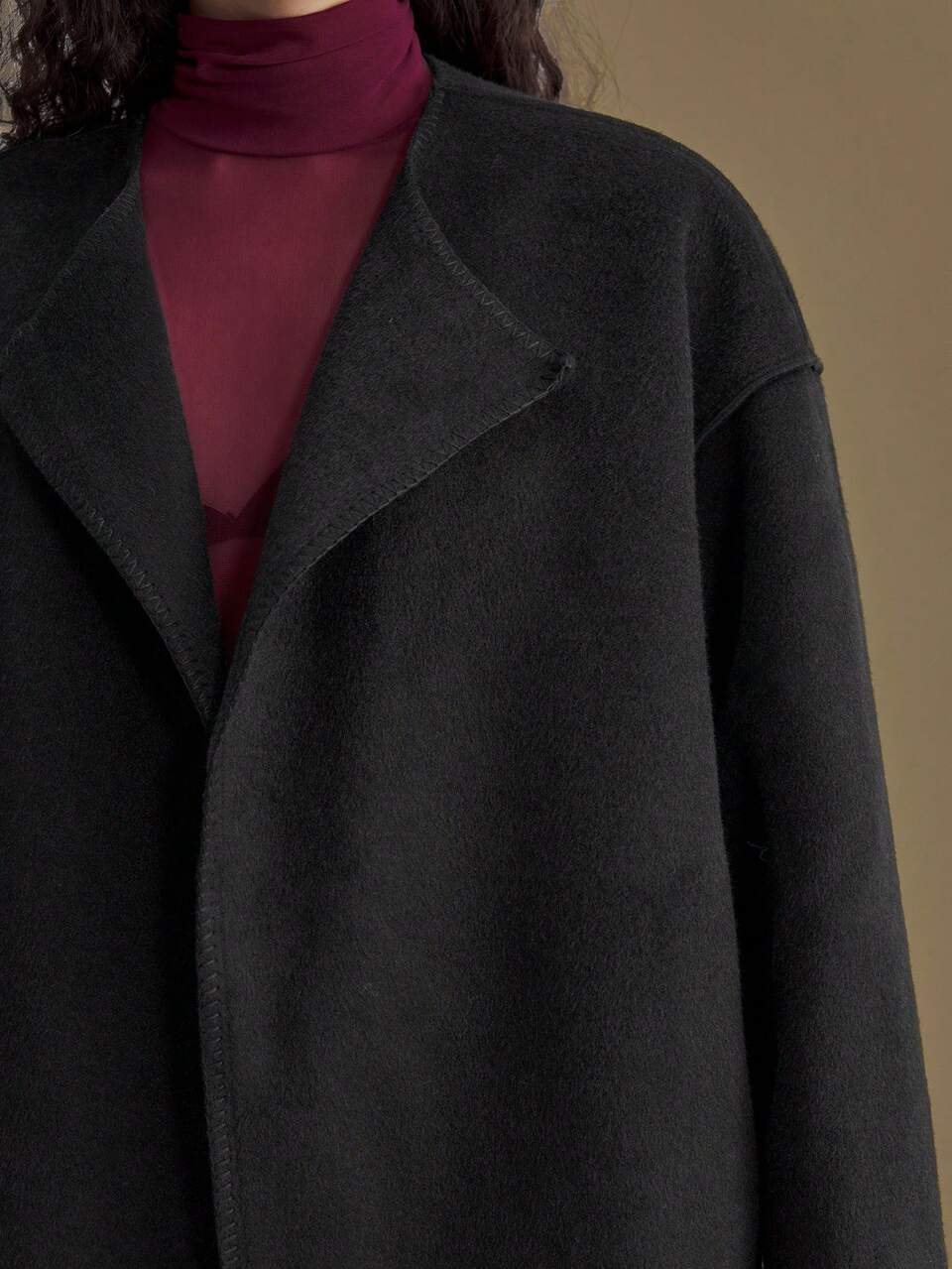Women's Black Double-Sided Wool Blend Coat With Detachable Scarf,Elegant Office Business Casual Jacket,Minimalist Autumn Old Money Style,Modern Urban