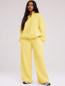 MUSERA Quarter Zip Oversized Sweatshirt Casual, Airport Graduation, Back To School, Teacher, Winter Carnival Vacation - Yellow - View 3
