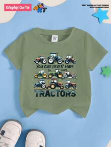 SHEIN Young Boy Short Sleeve Car & Letter Print Comfortable T-Shirt, Suitable For Summer Young Boys T Shirts