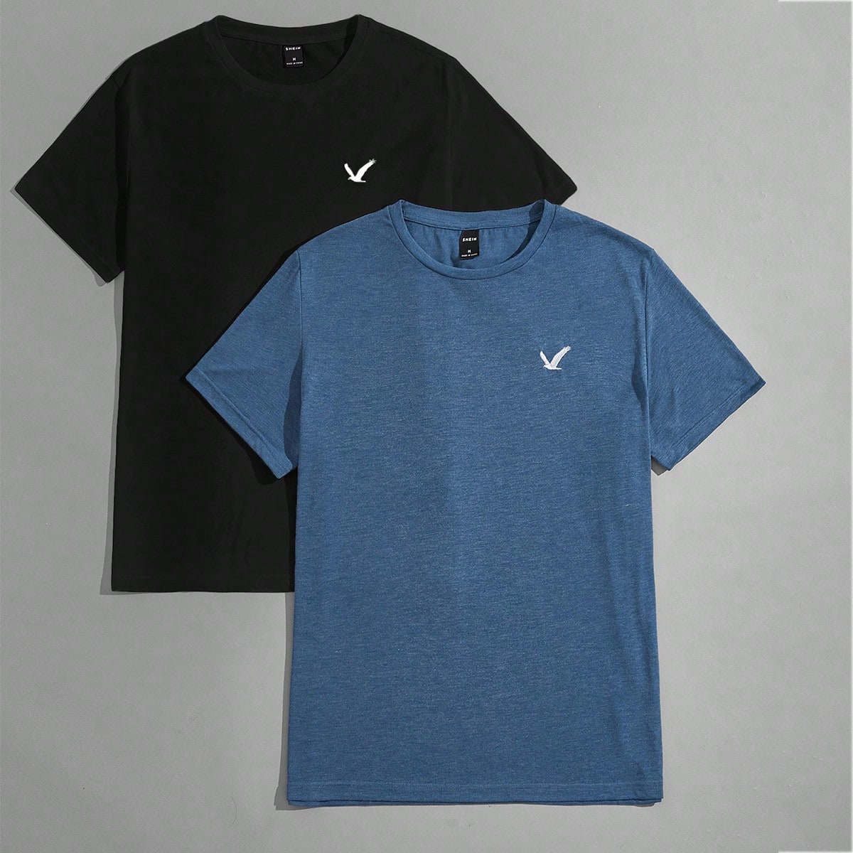 Paquete de 2 camisetas de punto de dos tonos con estampado de gaviota para hombre, de verano
