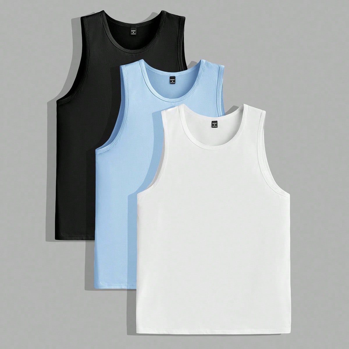 Paquete de 3 tops sin mangas de punto de unicolor casual para hombres, versátil para uso diario