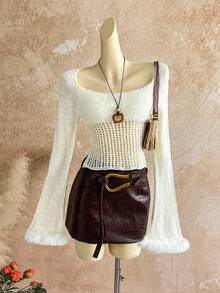 Soleia Party Casual Solid Color Slim Fit Long Sleeve Women Sweater, Suitable For Everyday Wear - White - View 1