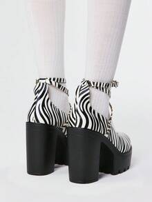 ROMWE Goth 女士闭趾交叉绑带玛丽珍鞋，朋克哥特厚底厚跟绑带搭扣JK制服鞋，防水正式工作高跟鞋 - 彩色 - 查看 3