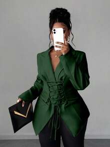 Maweii Bộ đồ công sở đi làm cỡ lớn dành cho nữ có thiết kế cà vạt, trưởng thành và quyến rũ - màu xanh lá - Xem 1