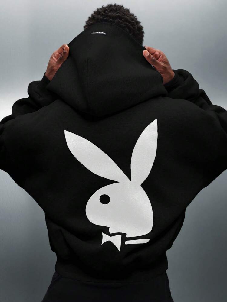PLAYBOY X SUMWON 로고 프린트 오버사이즈 풀오버 후드 티셔츠