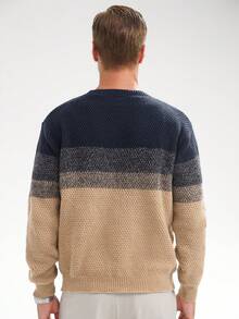 Manfinity Homme 男士撞色圆领长袖休闲宽松针织毛衣，秋冬 - 彩色 - 查看 5