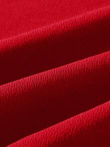 SHEIN Đầm dài tay đính nút màu xanh navy tối giản dễ thương cho bé gái, mùa thu/đông - Đỏ - Xem 3