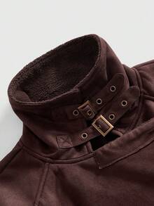 ROMWE MEN Prep Áo khoác nam tay dài đơn sắc, có khóa kéo, thường ngày, đa năng, mùa thu - màu nâu - Xem 4