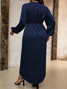 Roveilla Plus Size Solid V Neck Wrap Twist Long Sleeve Dress Maxi Women Outfit