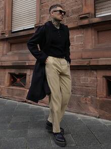 Artur Kramer 新款秋冬男士羊毛混纺大衣，英伦风单排扣长款风衣 - 黑色 - 查看 5