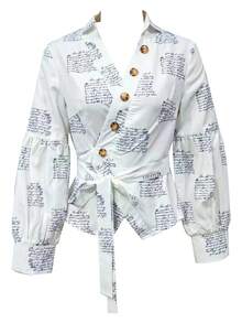 SHEIN Slayr Women Front Button Long Sleeve All Over Print Casual Top, Everyday Wear - Multicolor - View 1