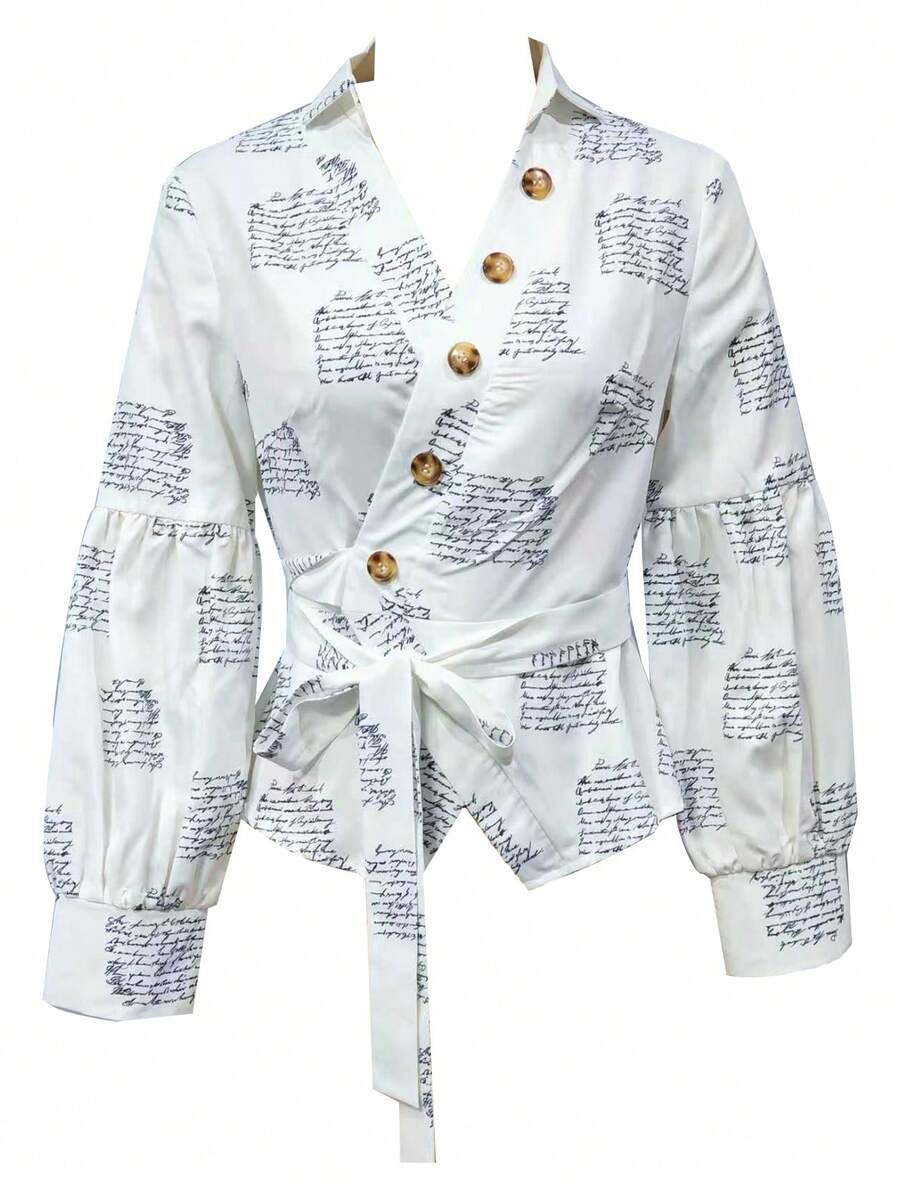 SHEIN Slayr Women Front Button Long Sleeve All Over Print Casual Top, Everyday Wear - Multicolor - View 1