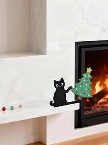 Joivida 1PC 2D Flat Christmas Door Corner Sign,Christmas Cat Door Corner Decor With Tree,Left & Right Designs Fireplace Mantel Decor Wood Frame Corner Decor, Festive Wall Accents For Indoor/Outdoor, Living Room, Bedroom, Office, 2D Flat - Multicolor - View 4