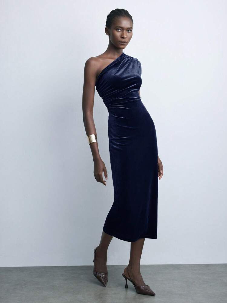 navy velvet one shoulder dress Tatiana Velvet One Shoulder Maxi Dress
