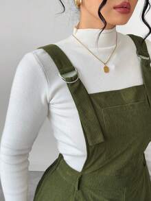 Elenzga Plus Size Women's Fashionable & Elegant Adjustable Strap Jumpsuit, Suitable For Outings, Back To School, Dates, Autumn/Winter - Green - View 5