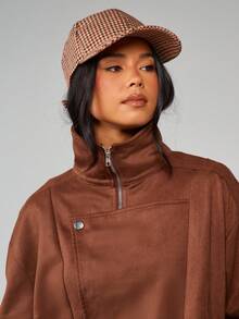 MISSGUIDED Women Houndstooth Baseball Cap Curved Brim Casual Adjustable Hat Fall Winter Accessory Streetwear Fashion - Multicolor - View 2