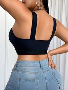 Plus Size Ruched Front Closure Wide Strap Bra - Black - View 2