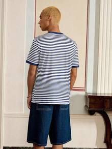SWAVVY Men's Striped Print Crew Neck Casual Versatile Summer Short Sleeve T-Shirt - Multicolor - View 2