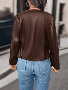 SHEIN PETITE 娇小女式休闲街头风短款PU皮夹克