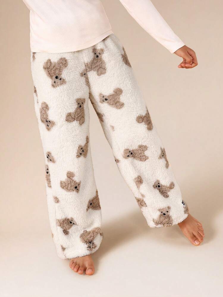 Pantaloni del pigiama con stampa di orsacchiotto peloso