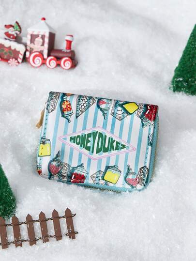 HARRY POTTER X SHEIN 1 Adet Çizgi Harfli Üçgen Tasarım Minimalist Stil Fermuarlı Bozuk Para Cüzdanı, Kadınlar İçin Uygun