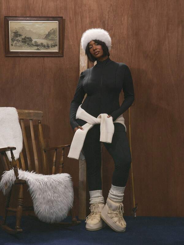 MUSERA Plus Size Fitted Seam Detail Jumpsuit Fall, Autumn, Winter, Christmas, Holidays, Cosy, Cute Festive, Ski ,Apres, Aspen