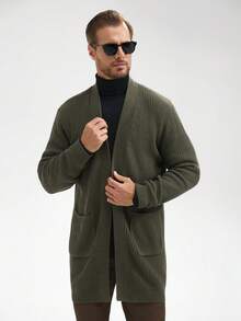 Manfinity Mode Loose Fit Men's Solid Ribbed Knit Duster Cardigan