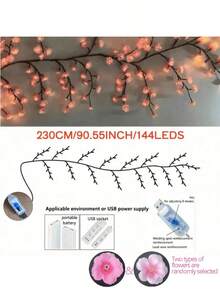 1 件花树藤灯，USB 供电，8 种闪烁模式，柔软可弯曲，适用于家居装饰/童话花园/房间装饰/墙面装饰/庭院/节日派对/游戏室/办公室 - 彩色 - 查看 9