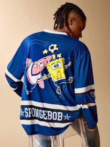 SpongeBob SquarePants | SHEIN 男士休闲卡通字母图案长袖T恤，秋季款