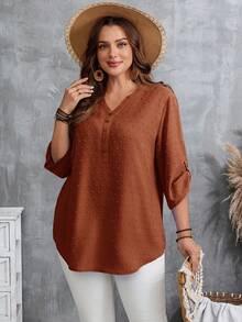 EMERY ROSE Áo sơ mi tay cuộn họa tiết trơn màu cỡ lớn thường ngày - màu nâu - Xem 6