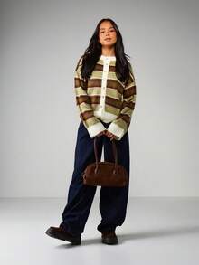 MISSGUIDED Button Through Relaxed Fit Striped Knit Cardigan With Long Sleeves And Ribbed Cuffs For Casual Layering - Multicolor - View 3