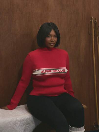 MUSERA Plus Fitted High Neck Long Sleeve Apres-Ski Graphic Top Fall, Autumn, Winter, Christmas, Holidays, Cosy, Cute Festive