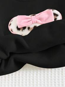 Cozy Pixies Baby Girl Bowknot & Leopard Bear Graphic Round Neck Long Sleeve Pullover Pullover Sweatshirt, Casual Sports Outerwear, Versatile Leopard Toddler Top Girl Baby Girl Clothes Long Sleeve Baby Girl Clothes Spring Fall Baby Girls Sweatshirts Animal Print Clothes Toddler - Black - View 4